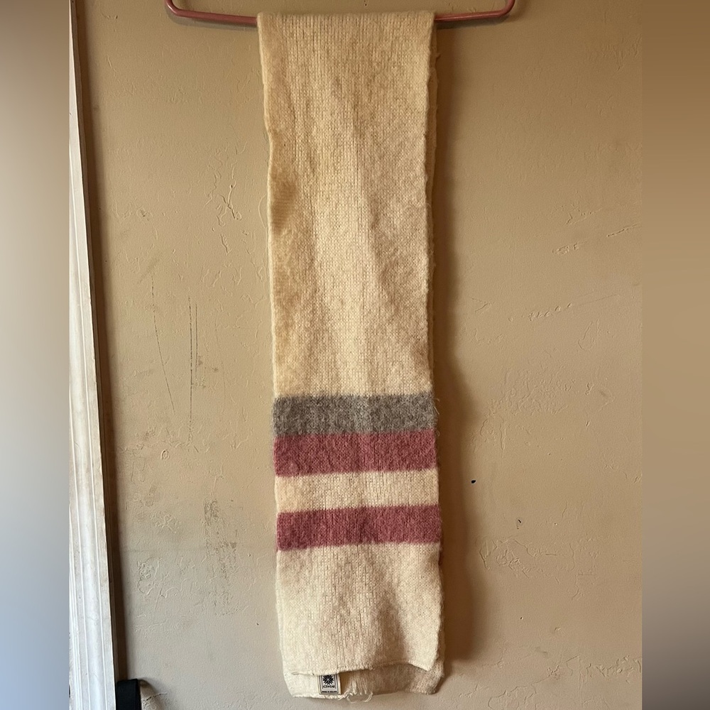 Vintage Icewear wool scarf striped pink, grey and cream